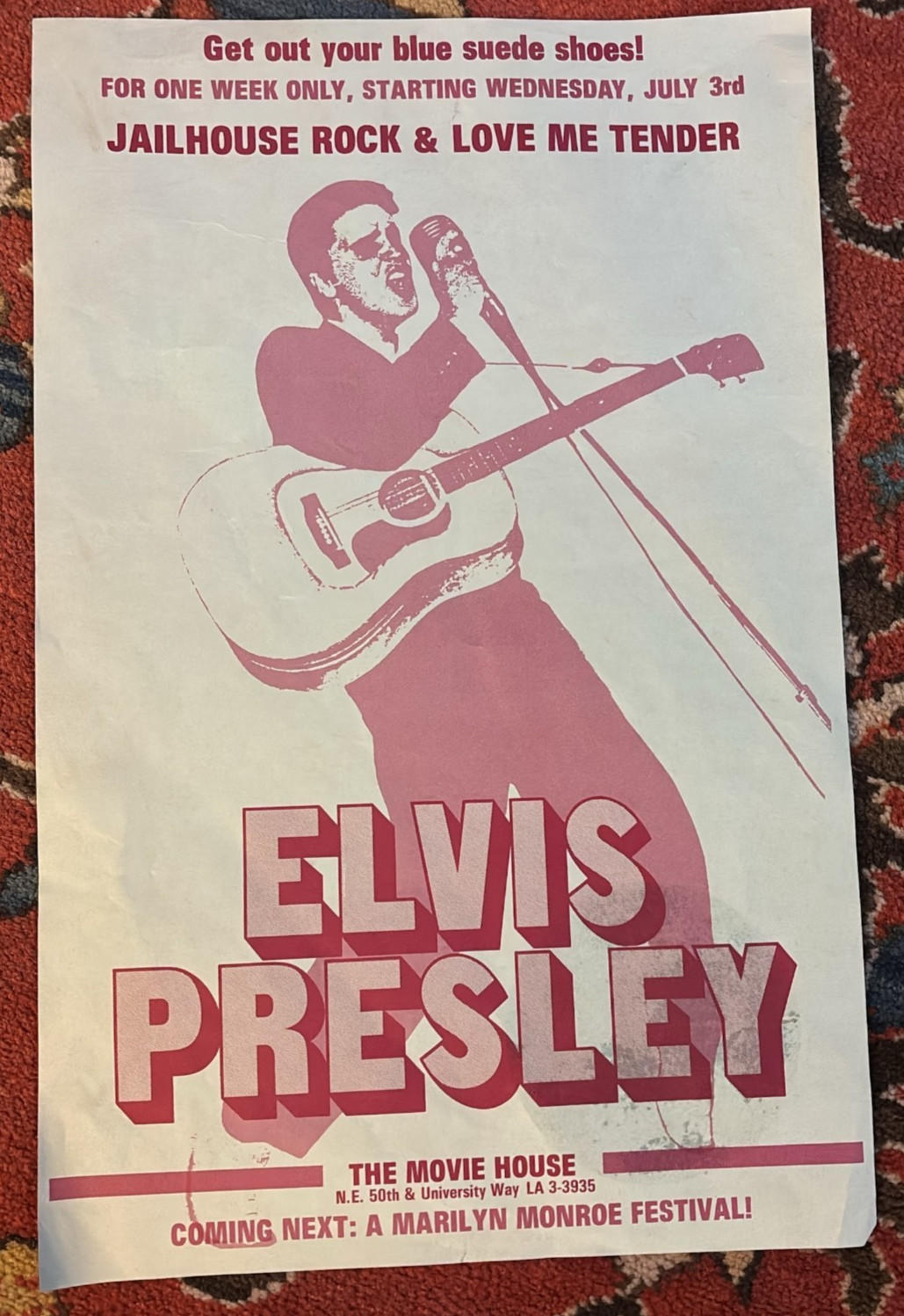 Vintage 1970's ELVIS PRESLEY Movie House Seattle POSTER  Jailhouse Rock +