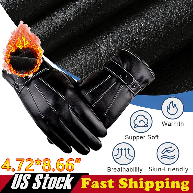 Black Driving Leather Soft Fleece Lined Thermal Winter