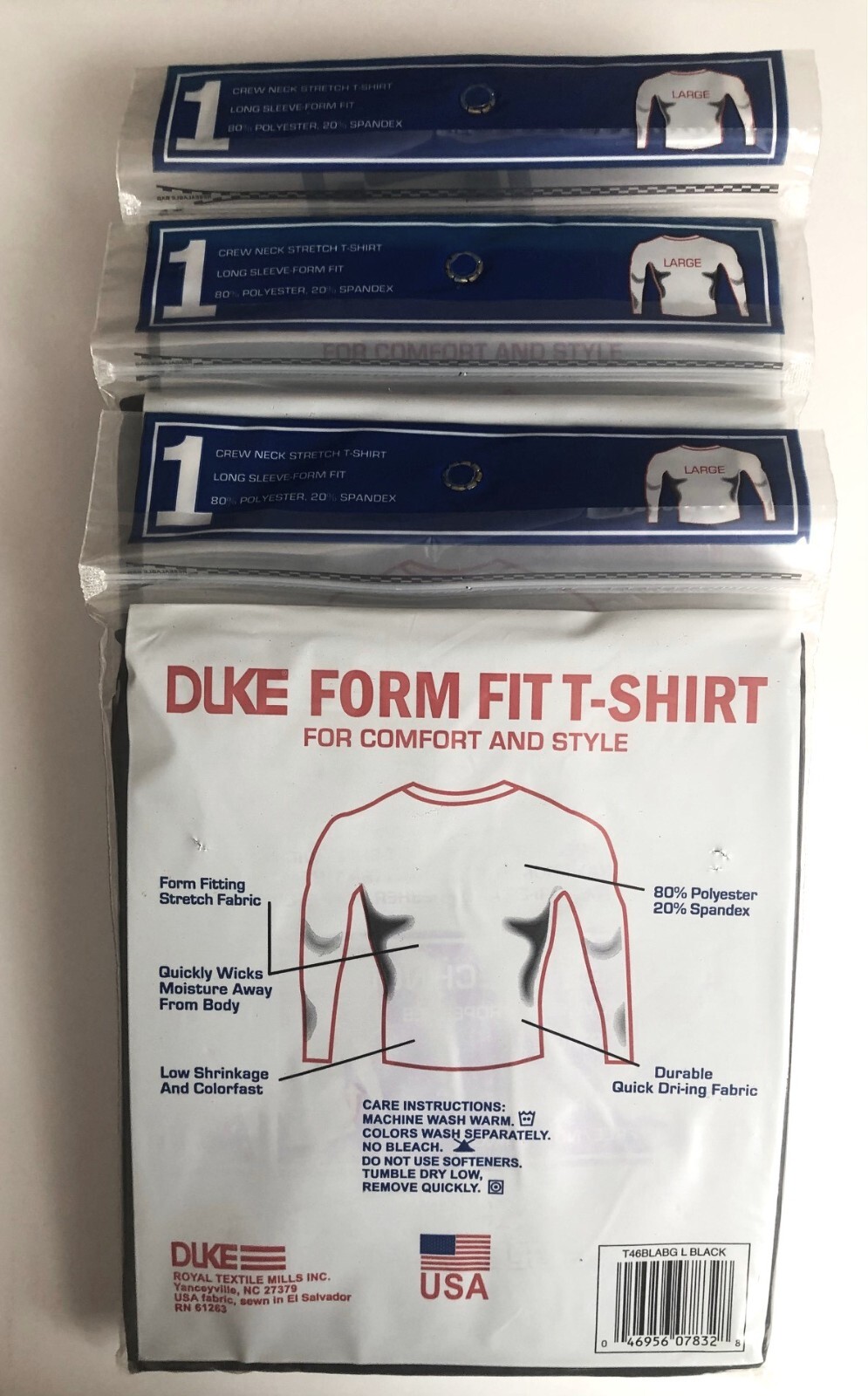 3 Long Sleeve Dri-Duke Moisture Control Men's Shirt DRY FIT * LARGE * NEW USA