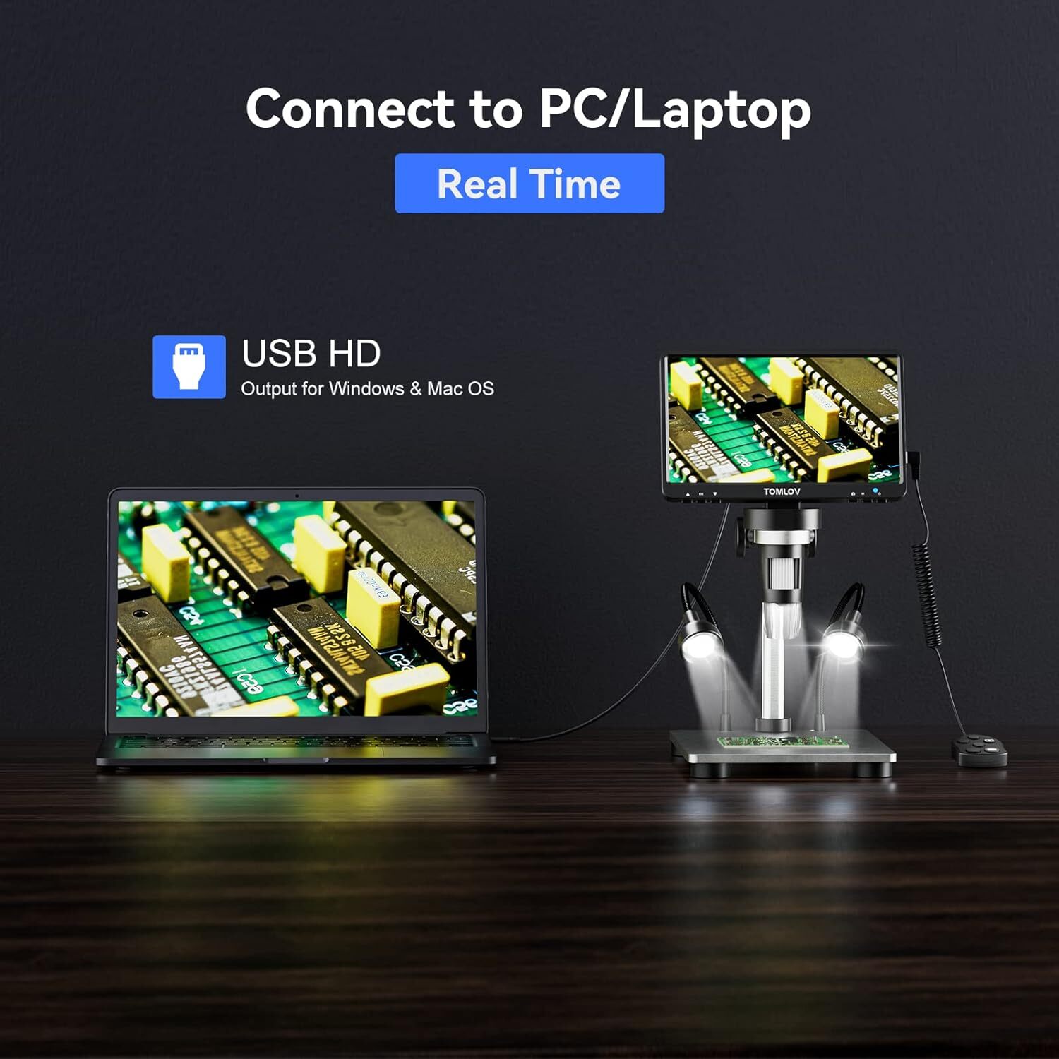 TOMLOV DM9 Digital Microscope 7" LCD 1200X Coin Microscope & Flexible Arm Stand