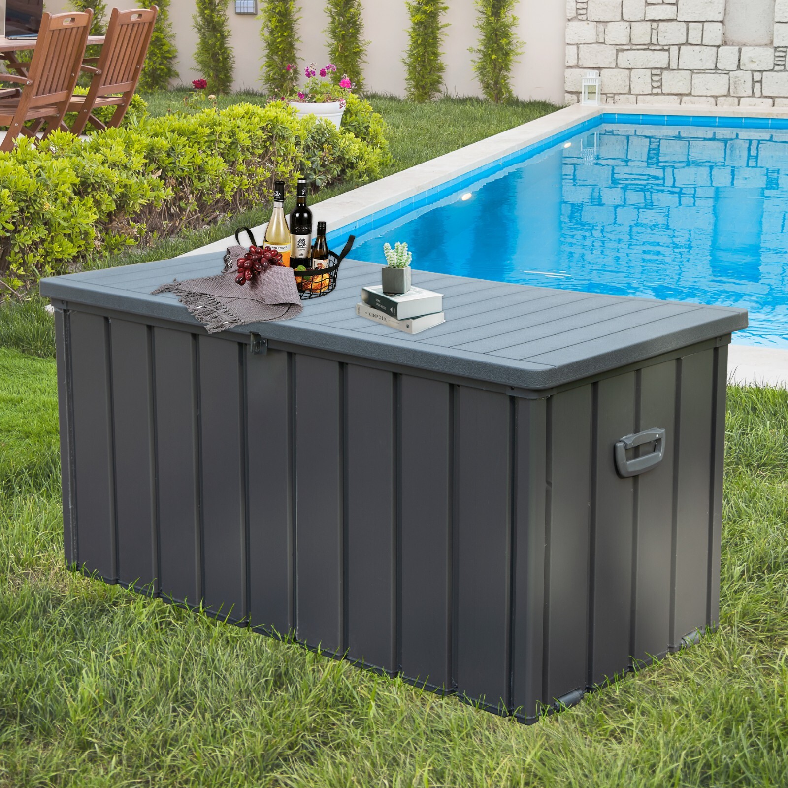 Domi Outdoor Storage Deck Box 100 Gallons Water Resistant Lockable with Wheels