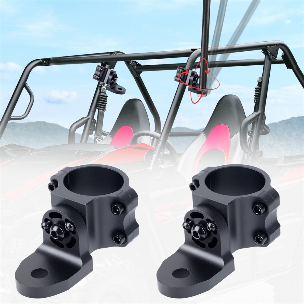 2X UTV Whip Light Mount Flag Bracket 360°Adjustable For 1.75"-2" Roll Bar Adjust