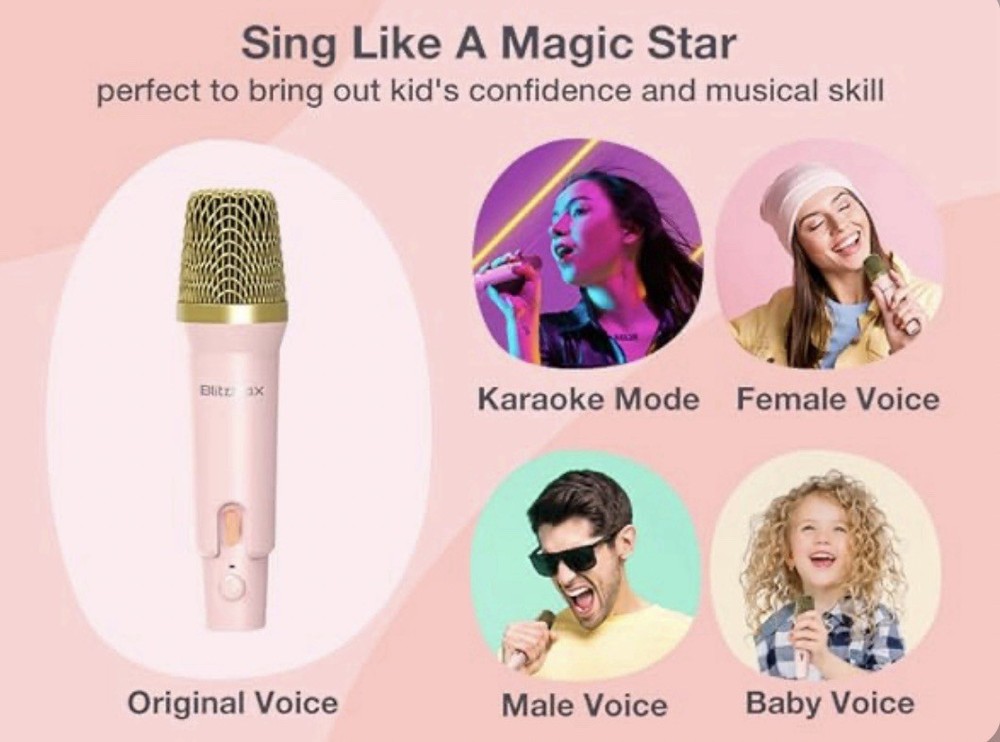 Mini Karaoke Machine for Kids, 2 Wireless Mics, Bluetooth