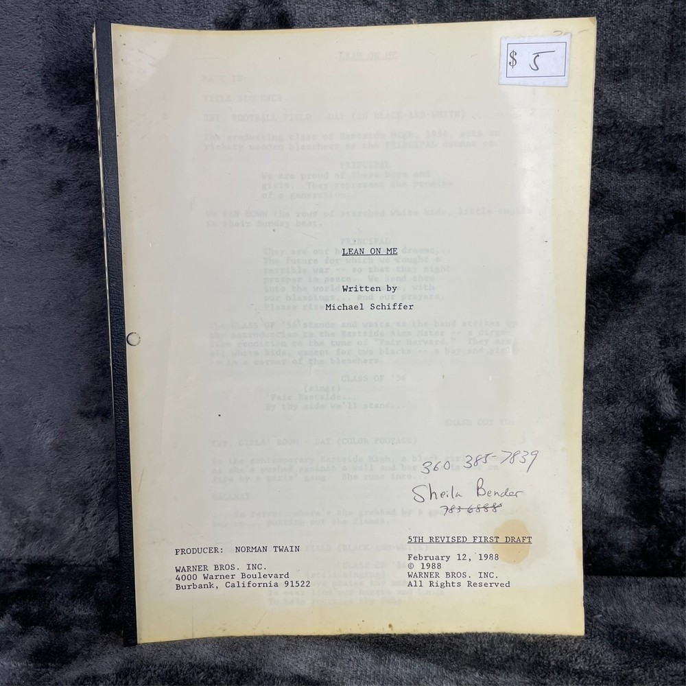 Lean On Me Screenplay Warner Bros 1988 Fifth Revised Draft Michael Schiffer