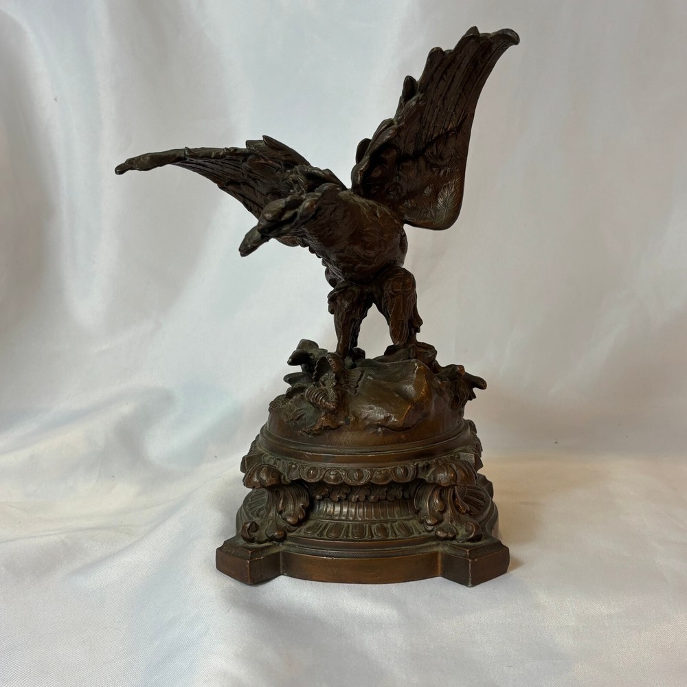 Antique Bronze Statue Eagle Clutching Rabbit