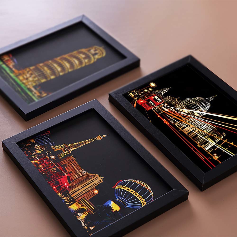 Magic Scratch Art Paper, Mini Envelope Postcard, Rainbow Night View Scratchbo...