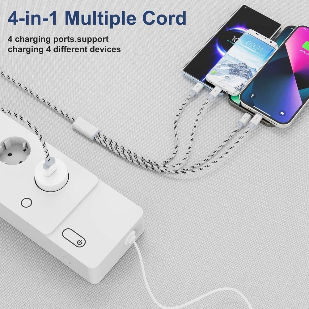10ft Multi Charging Cable, 2Pack 4 in 1 Long Multiple Grey