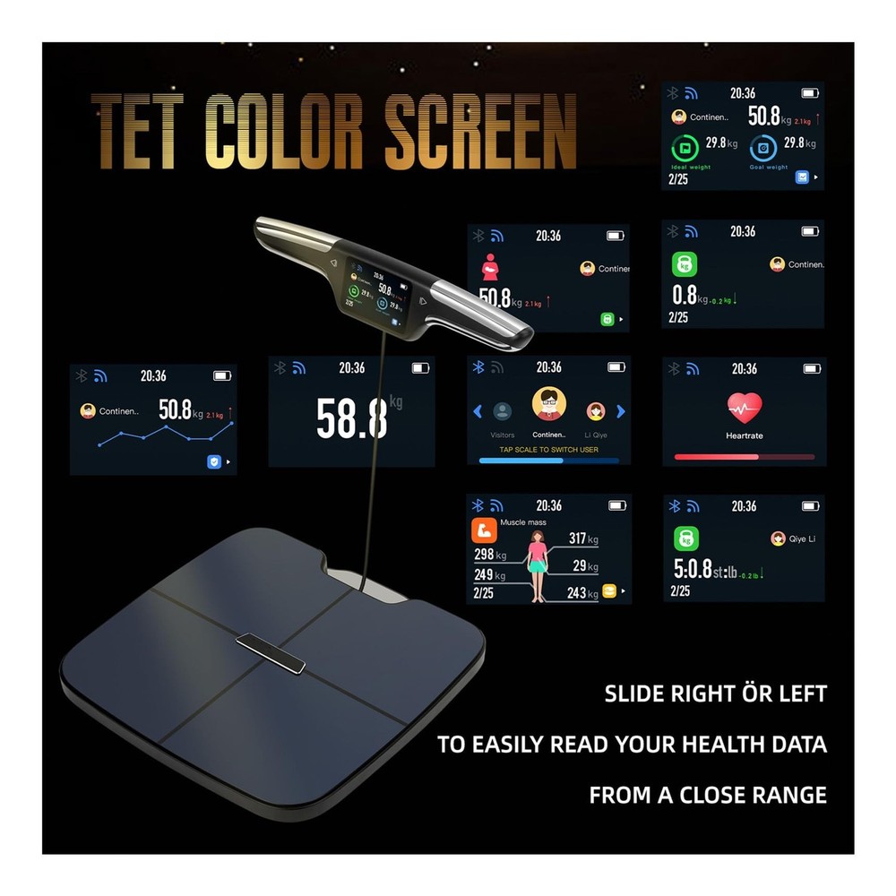 Smart Scale for Body Weight Multi-User Mobile App 8 Electrode Dual Frequency ...