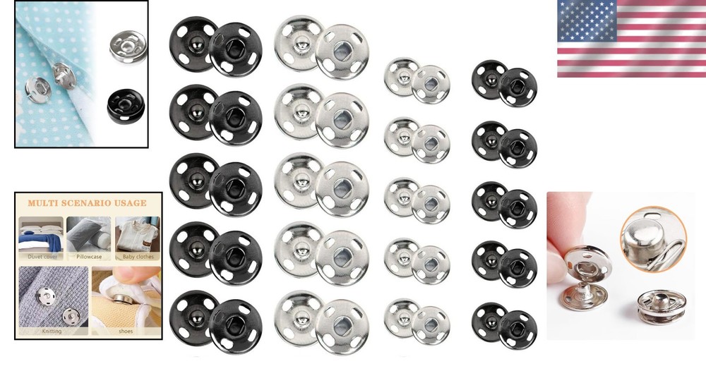 Versatile Sewing Snaps Kit - 120 Durable 8mm & 10mm Buttons in Black & Silver