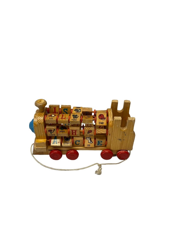 Vintage Wooden Train Engine Alphabet Push/Pull Toy