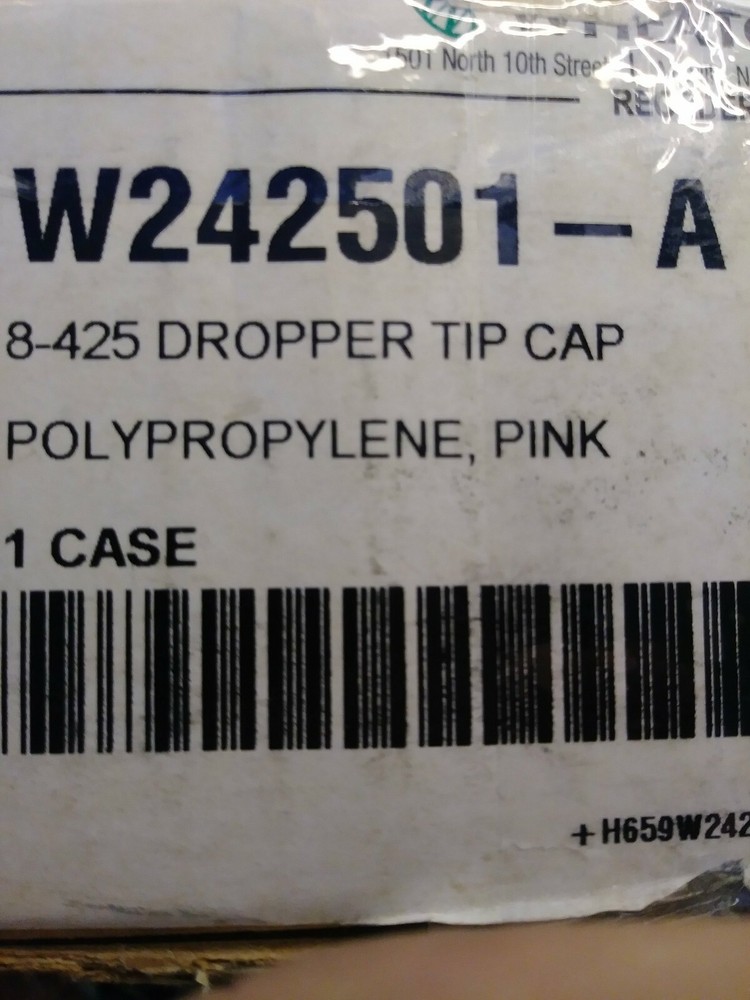 1000 pack Wheaton 242501-A Pink Polypropylene 8-425 Dropper Tip Cap