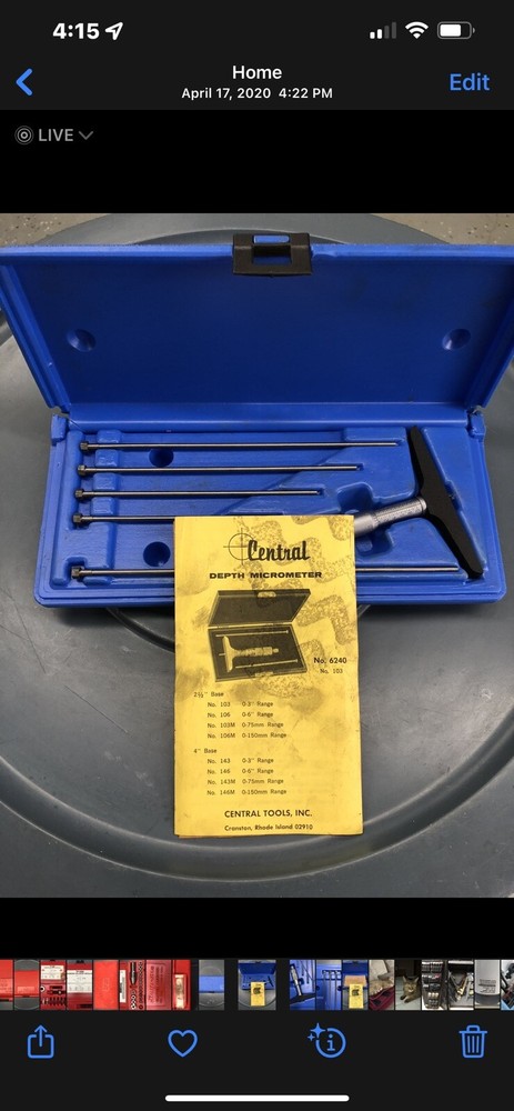 CENTRAL TOOLS INC Depth Micrometer 0-6" 6251 With Case VERY RARE!
