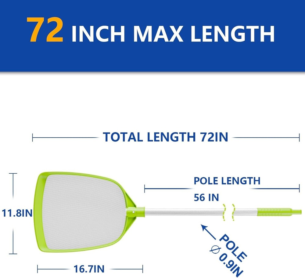 Pool Skimmer Net Ultra-Fine Mesh Adjustable Pole For Inground & Above Ground Use