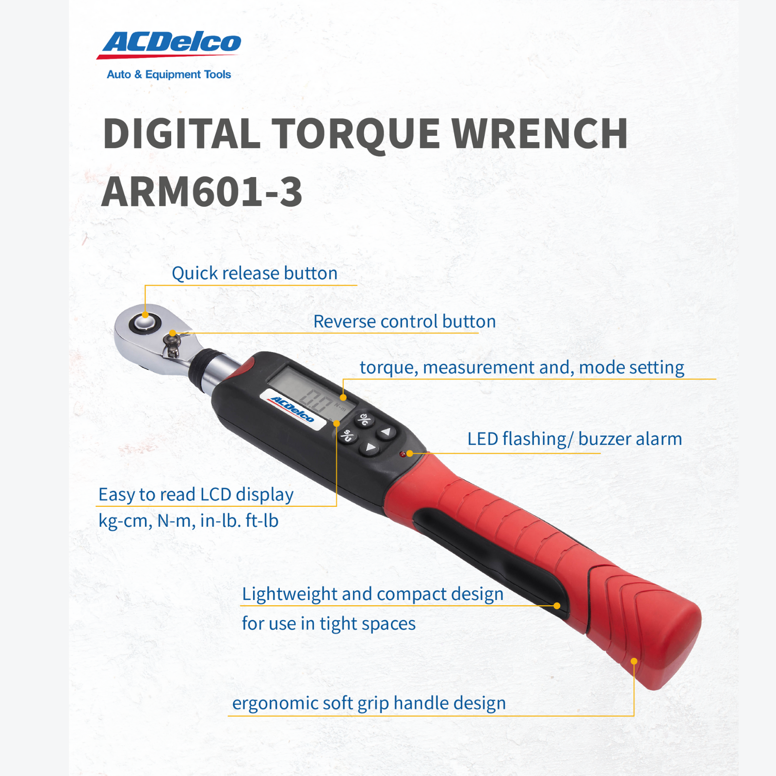 ACDelco ARM601-3 3/8" (3.7 to 37 ft-lbs.) Electronic Digital Torque Wrench