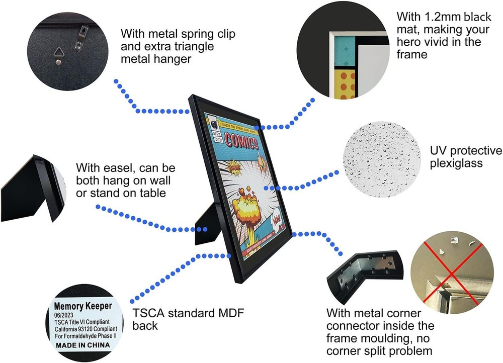 8 Pack Comic Book Frames, Fits Current 6 3/4 X 10 1/4, Wall/Tabletop Display