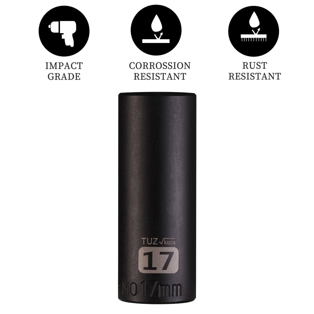 3/8" Square Drive 17mm Metric Impact Socket,Hex Deep Socket Design,CR-MO Stee...
