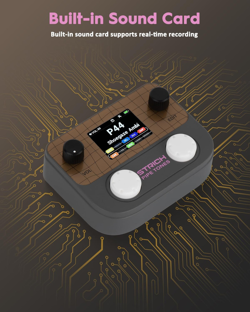 Pipe Tones Pocket Multi-Effects Processor for Guitar and Bass with 10 Effect Mod