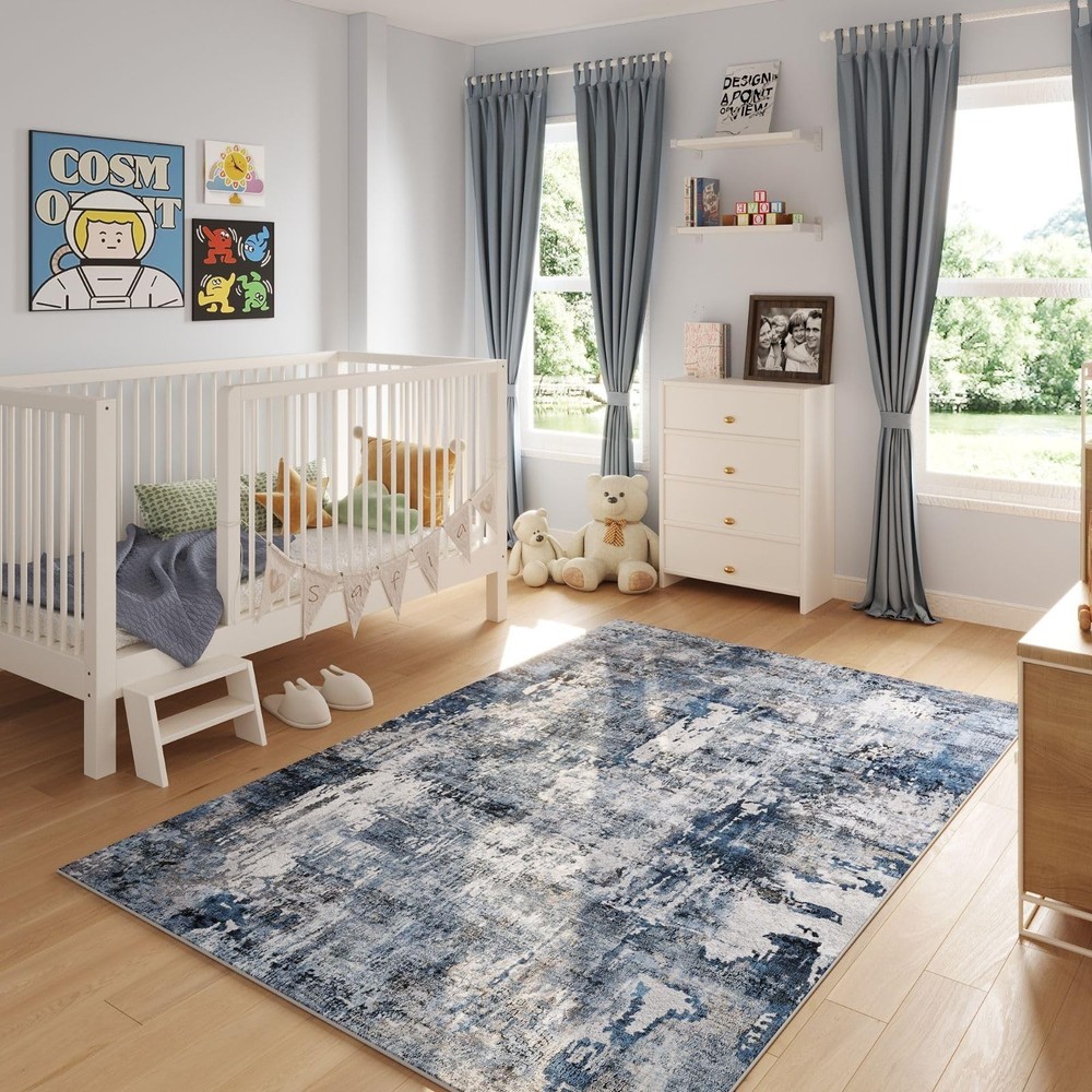 Rugcomf 4x6 Rug Washable Boho Soft Area 4' x 6' (Rectangular), Blue
