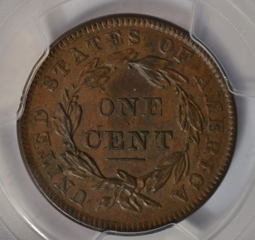 1838 Coronet Head large cent, PCGS MS62 BN