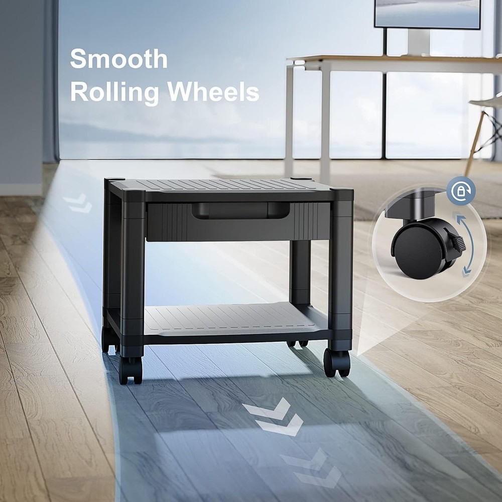Printer Stand W/ Cable Management & Storage Drawer Printer Table W/ Locking
