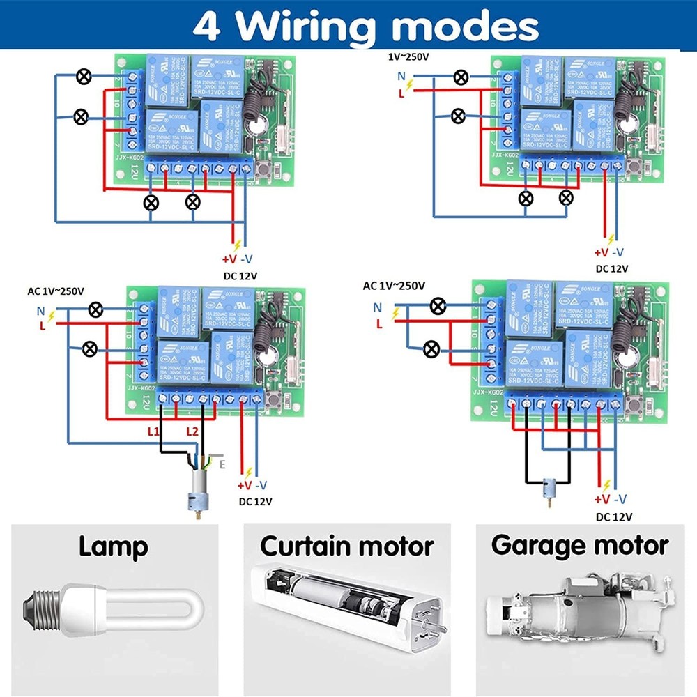 DieseRC DC 12V Wireless Relay Remote Control Switch 433MHz RF 4 Channels Rela...
