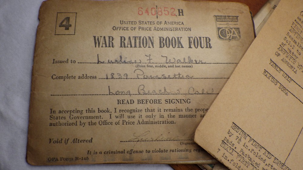 Vintage WWII War Rations Leather Book Four w/ Stamps Emergency First Aid 1994