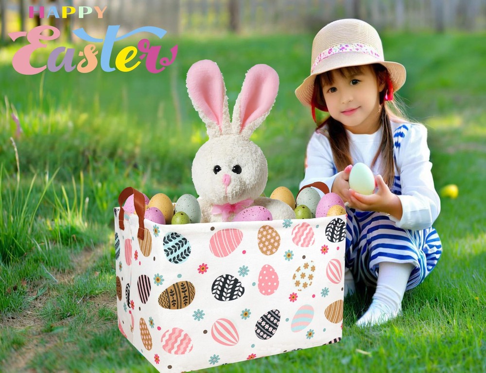 BOOHIT Rectangle Empty Easter Baskets Boy Large Toy Storage Bin Girls collaps...