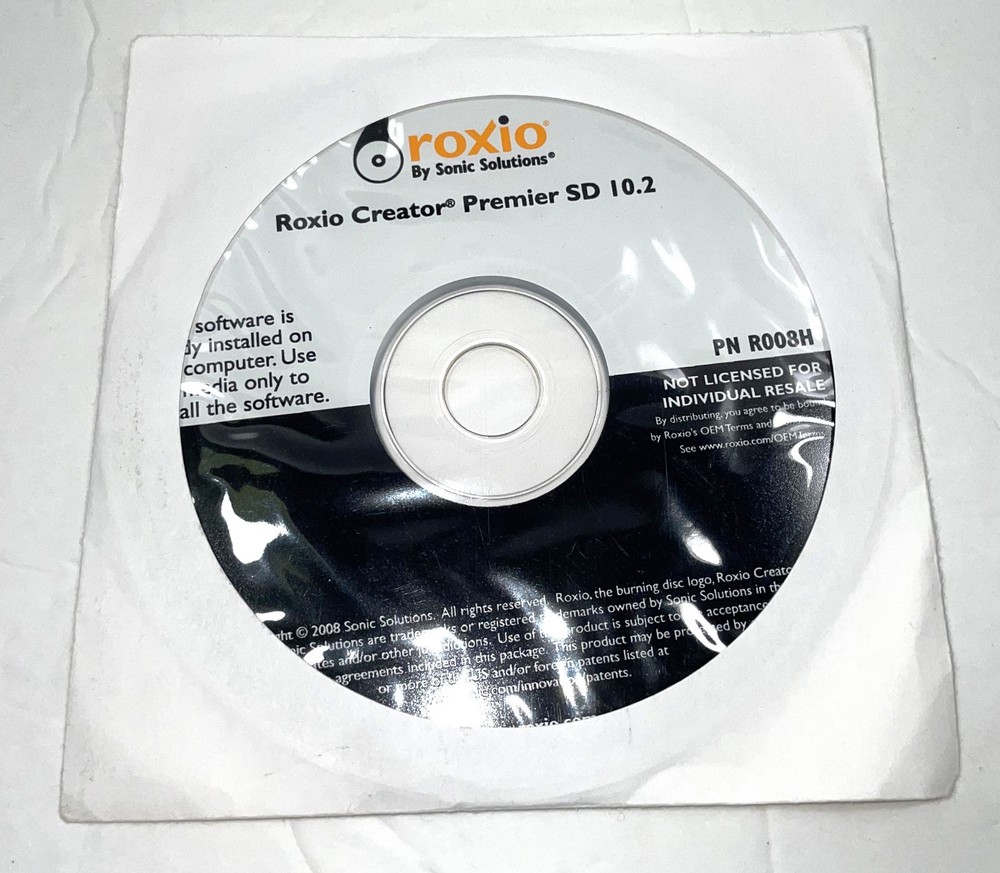 ROXIO CREATOR PREMIER SD 10.2  CD SONIC SOLUTIONS INSTALL DISC DISK - PN: R008H