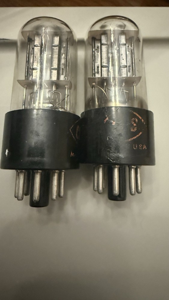 CBS Hytron Matched Pair 6SN7 GT NOS Black Plates Bottom D Getters Audio Tubes