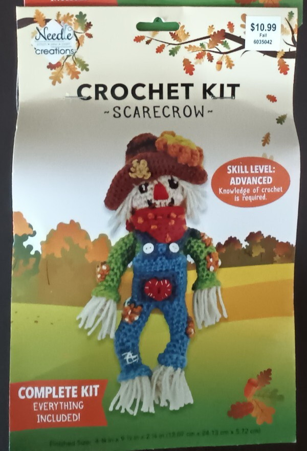 NEW Fall SCARECROW CROCHET KIT • Complete w/ Everything • Yarn, Needles, Hook $$