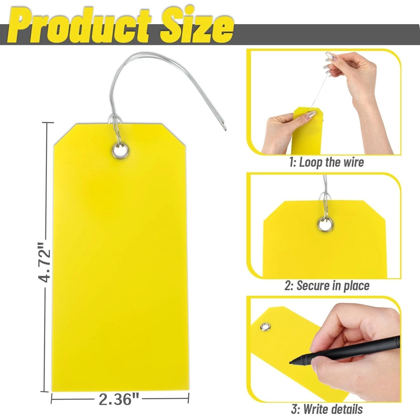 100pcs Yellow Plastic Hang Shipping Tags with Wire Waterproof Blank Label Tags