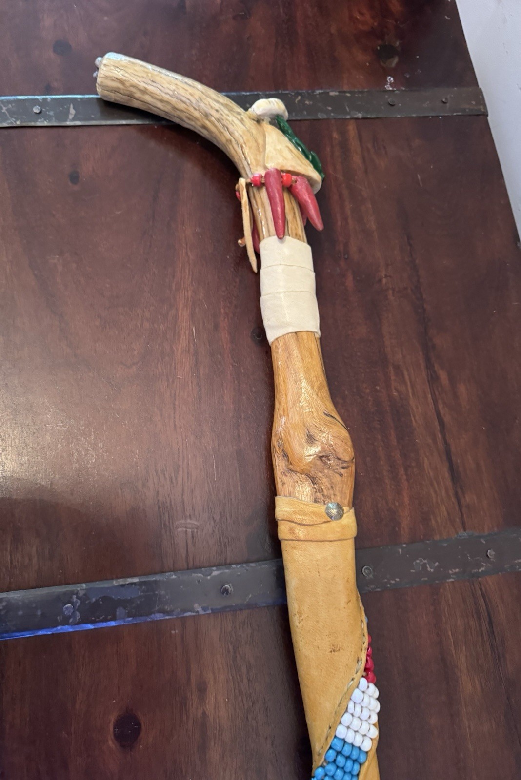 Vintage Handmade Unique Rare Indian Walking Cane Menominee Indian Tribe 41” Long