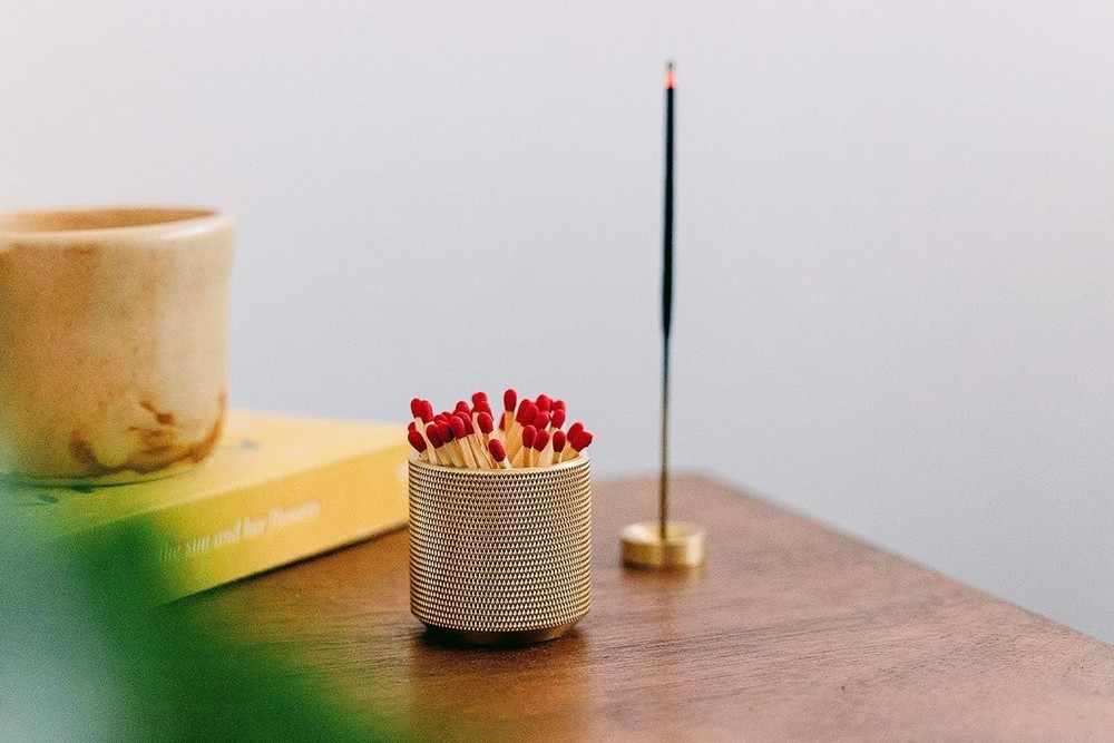 Match Holder with Striker - Bonus Incense - 100% Solid Brass Gold
