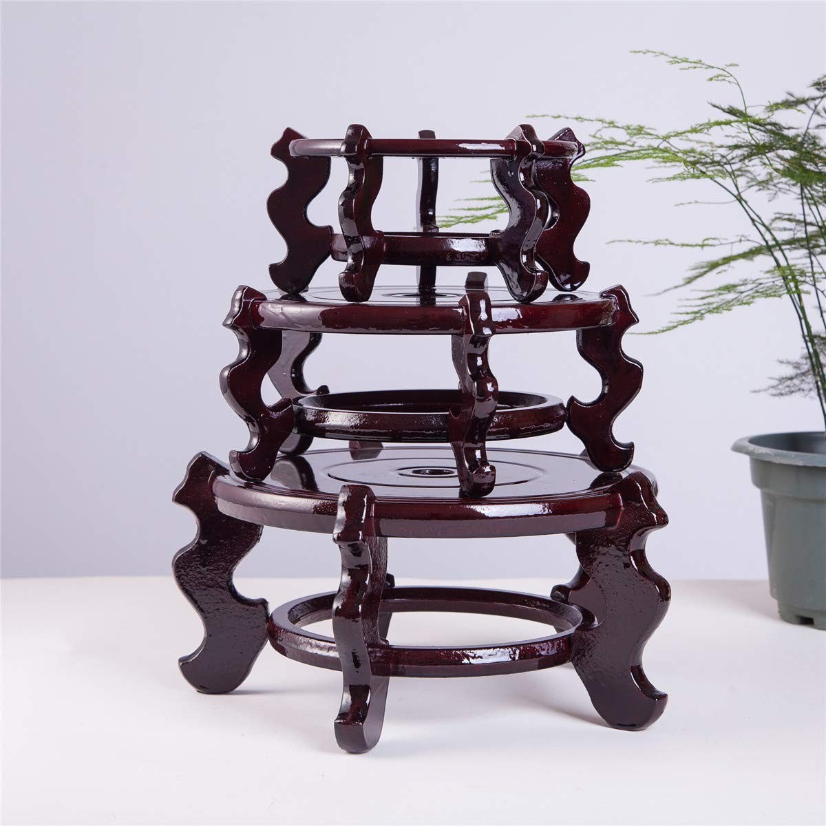 Asian Home Beautiful Hand Craft Rosewood Oriental Fishbowl Vase Stand Round 12"