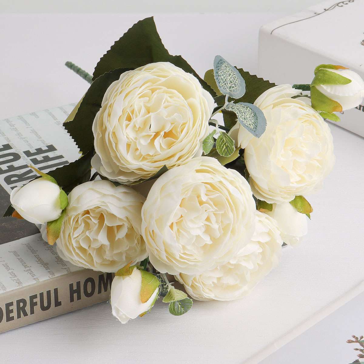 Artificial 9 Heads Silk Peony Flower Wedding Bouquet Home Party Outdoor Decor