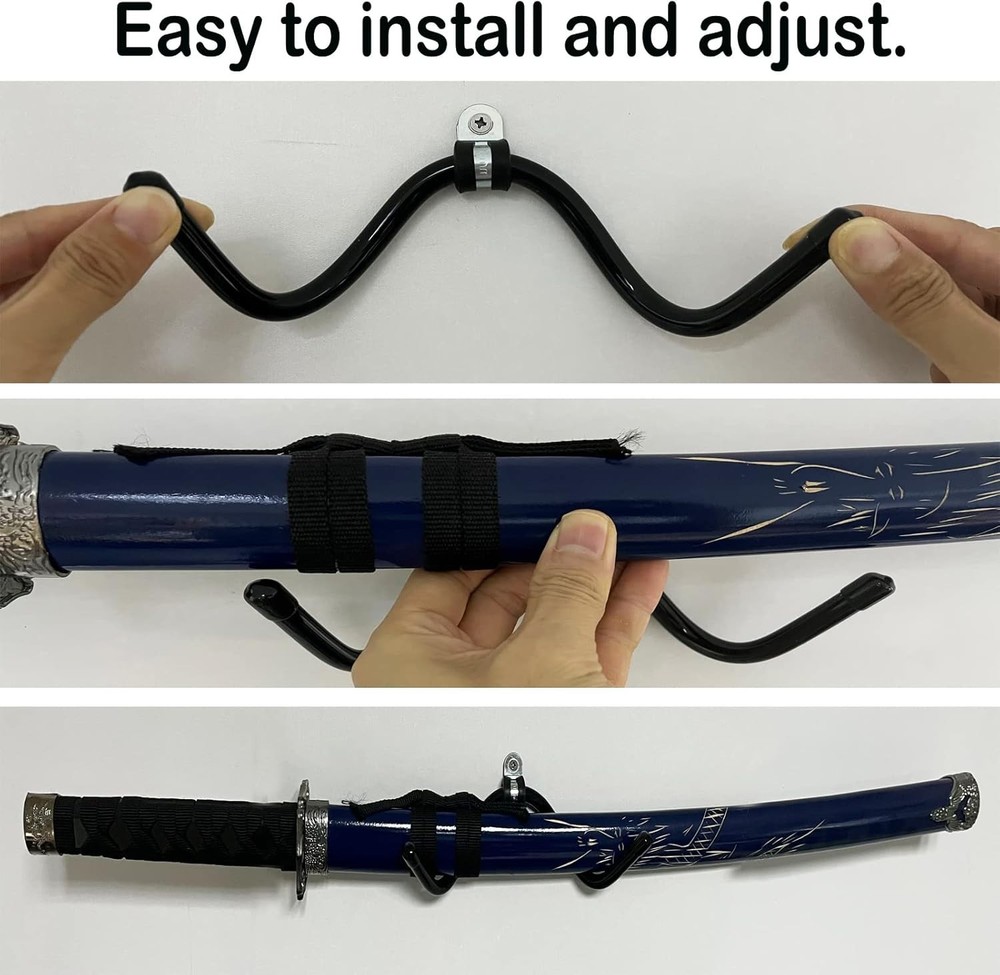 4 Pack Wall Mounted Sword Display Hooks Black Flexible Design for Various Blades