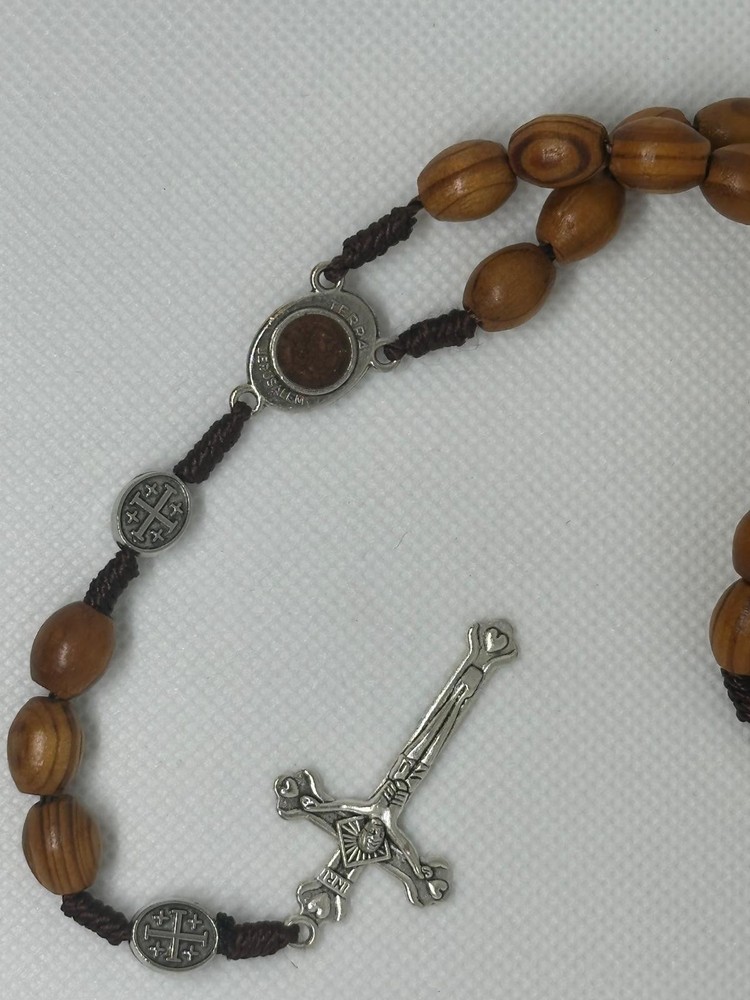 Saint St Benedict Rosary Wooden Holy Land Jerusalem Crucifix Cross Prayer Beads