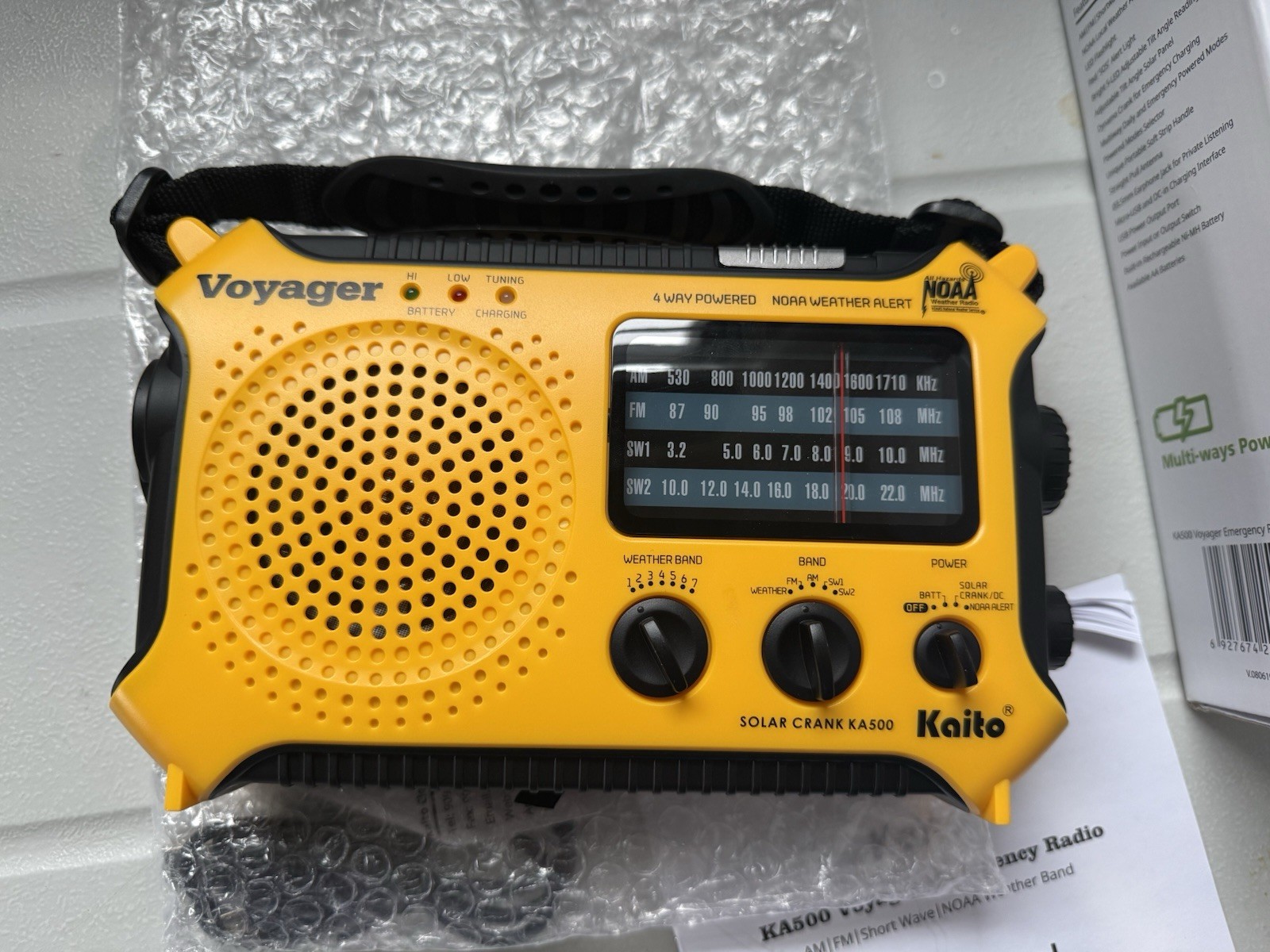 Kaito KA500 AM FM Shortwave Solar Crank Emergency Weather Alert Radio Yellow