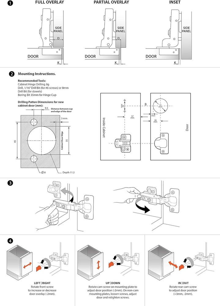 Kitchen Cabinet Frameless Hinges (40 pcs), Soft Close Door Hinges