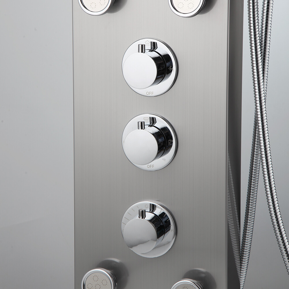 Bathroom Shower Panel Column Rainfall 6 Massage Jets Display Mixer Valve Tap Set