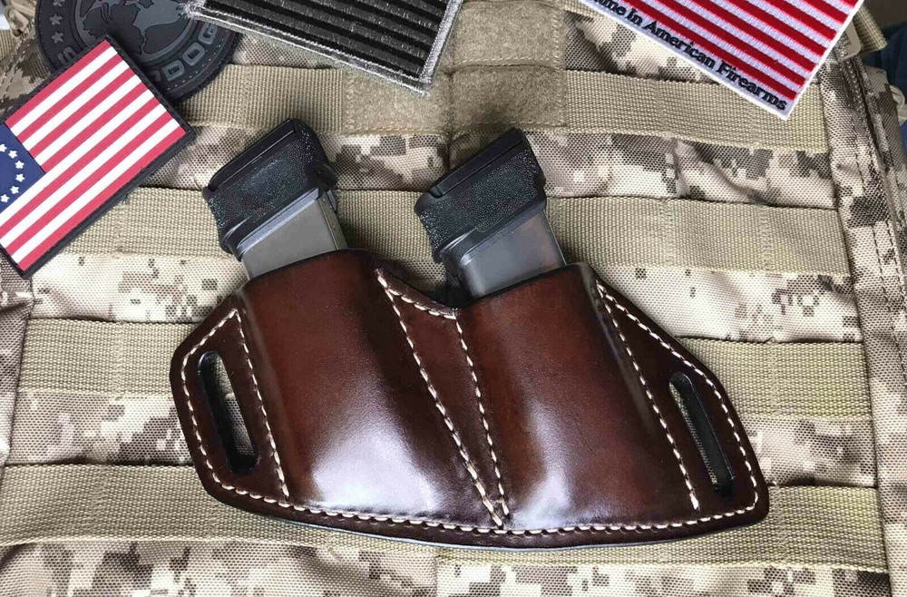 1911 Leather Combat Double Magazine Holder, Fits 1911 Single Stack Mags
