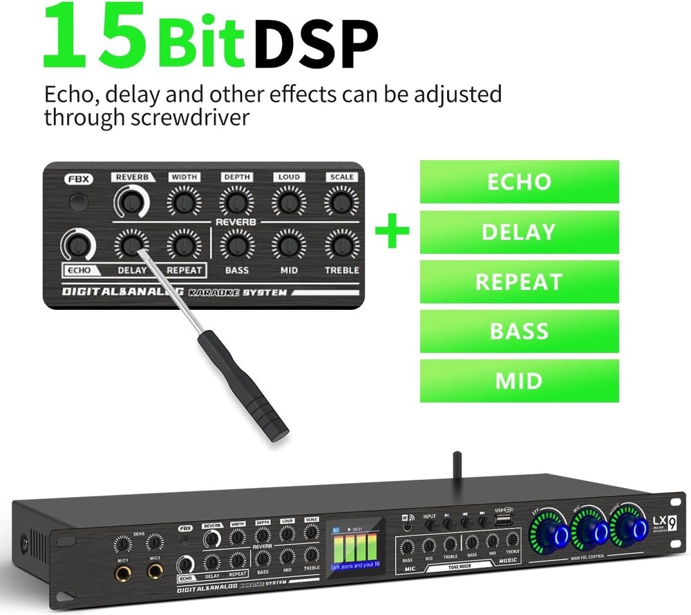 LX9 Professional KTV Digital Pre-stage Effector Anti-howling Audio Processor USB