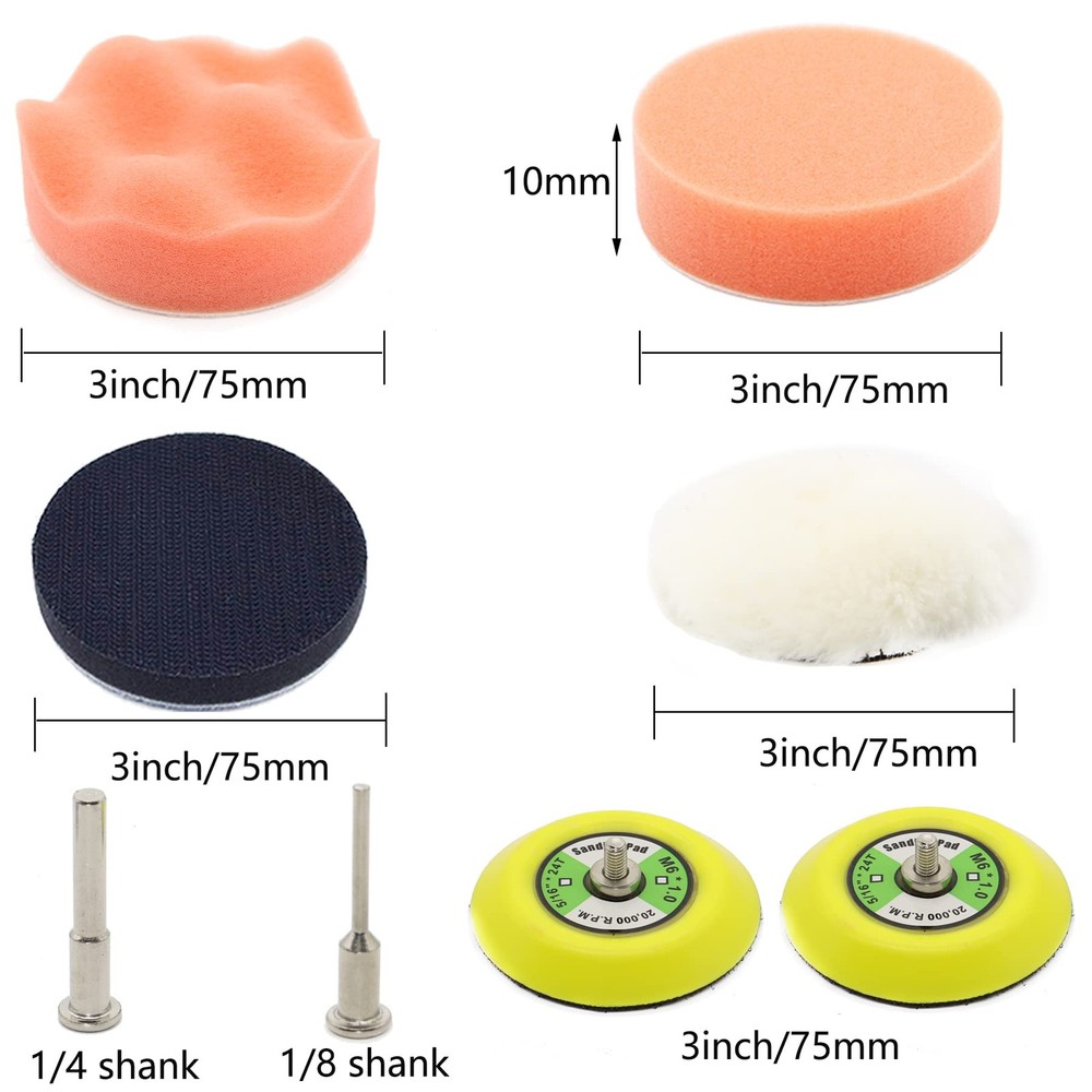 3 Inch Sanding Discs Drill Sanding Attachment Headlight Restoration Kit 60-10...