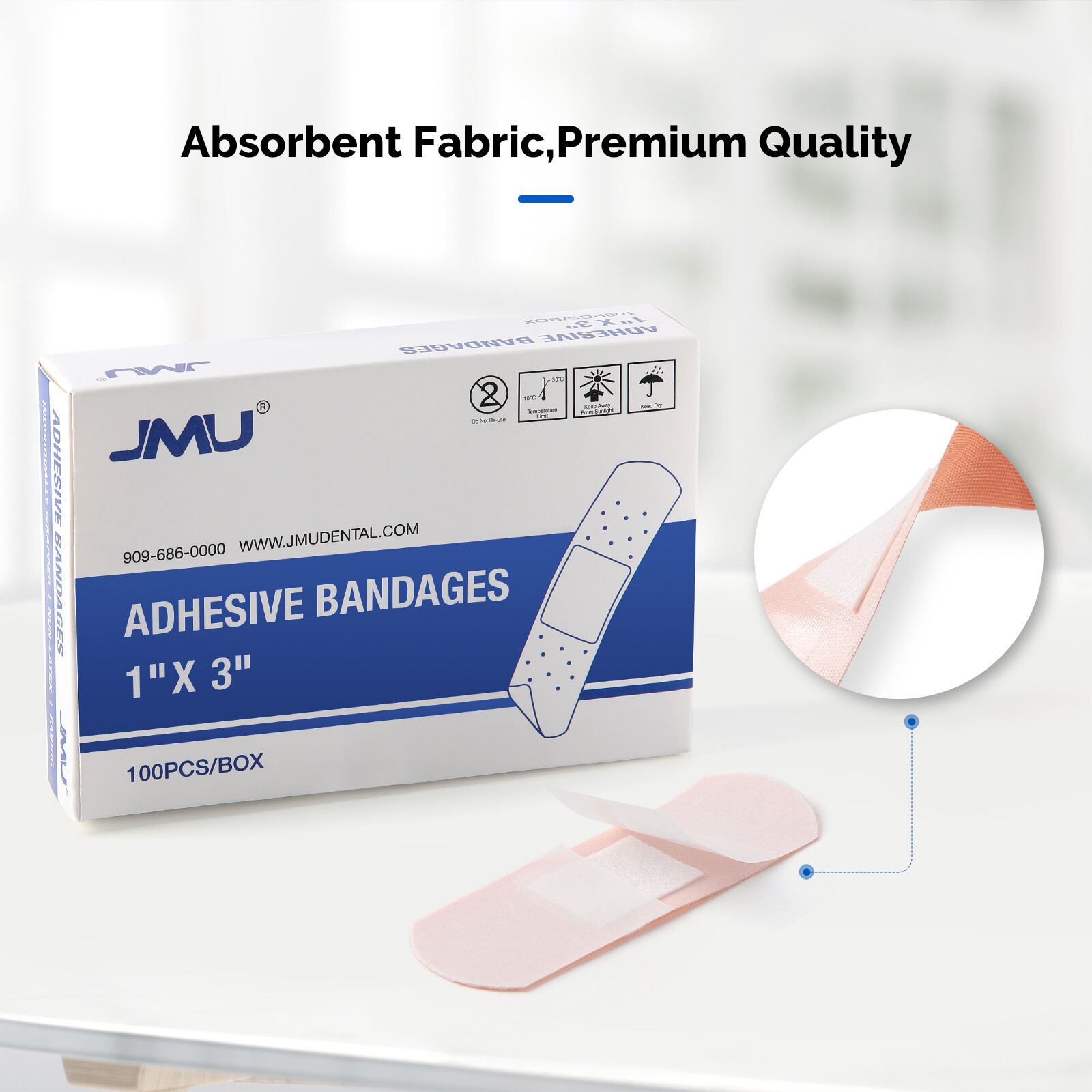JMU Flexible Fabric Adhesive Bandages 1"x 3" Sterile Fabric Strip 100pcs/box