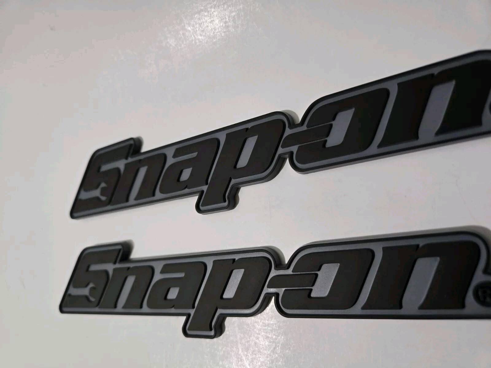 2PK SNAP ON TOOL BOX LOGO EMBLEM MATTE BLACK Plastic Badge Decal 8"+3 BLKOUT DRV