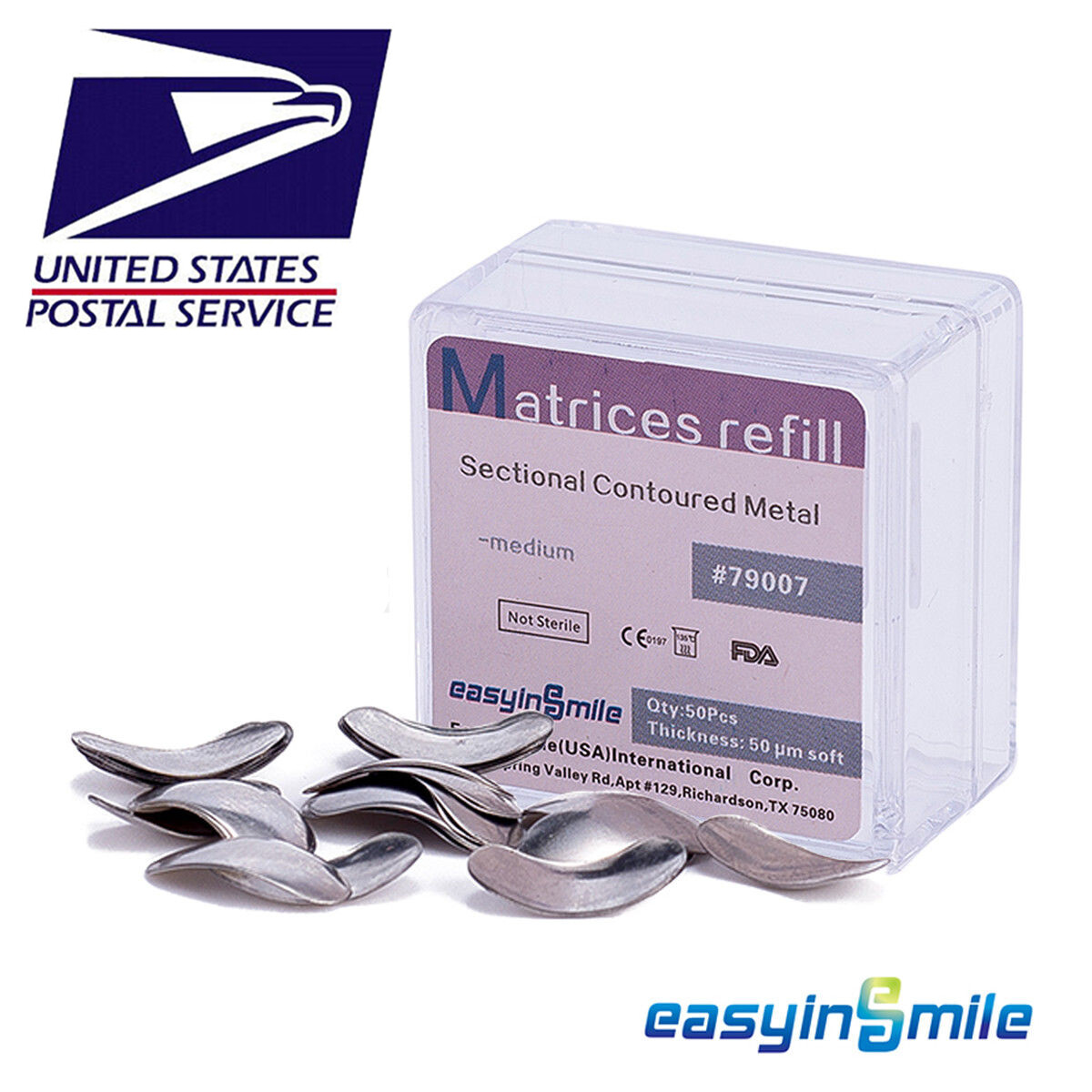 50Pcs Dental Metal Matrices Matrix Band Sectional Contoured Refill S/M/L 50μm