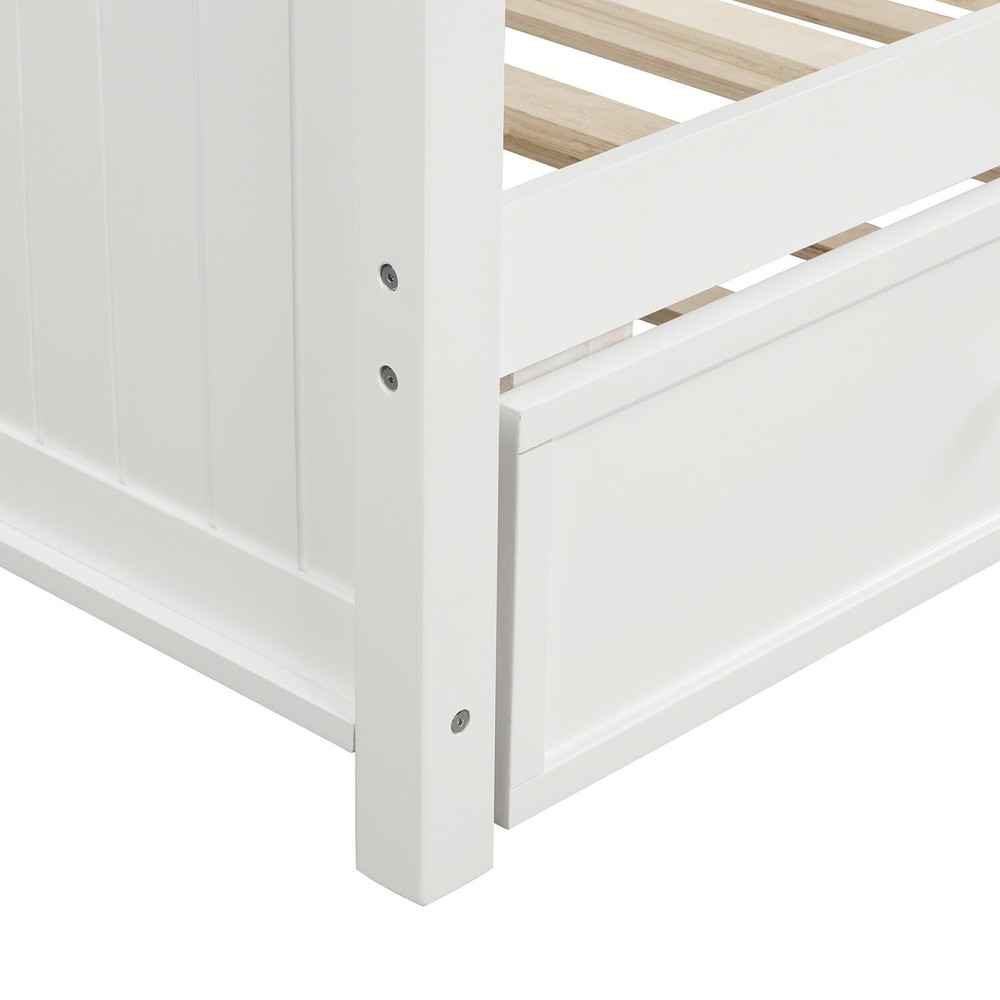 Twin Size Daybed Wood Bed Frame Sofa Bed with Pull-Out Trundle Bed White