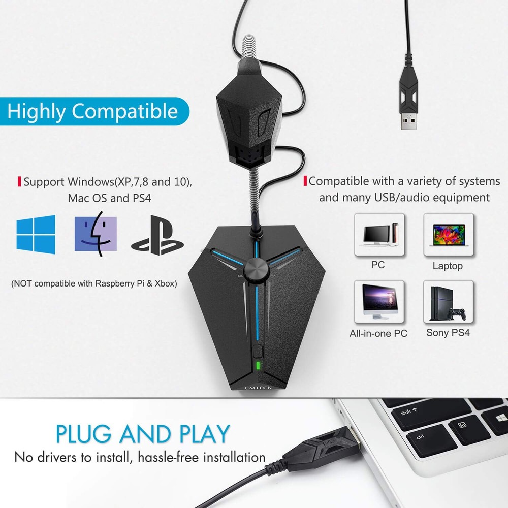 Computer Microphone, G006Plus USB Desktop Condenser PC Laptop Mic, Mute Butto...