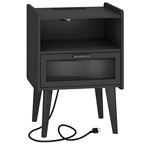 Nightstand with Charging Station, Bedside Tables, End Table Side Table 1 Black
