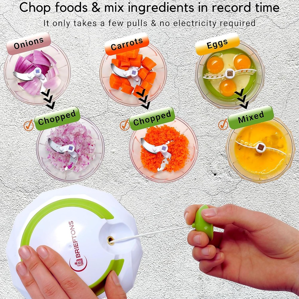 Brieftons QuickPull Manual Food Chopper: Large 4-Cup Powerful Hand Pull Chopper/
